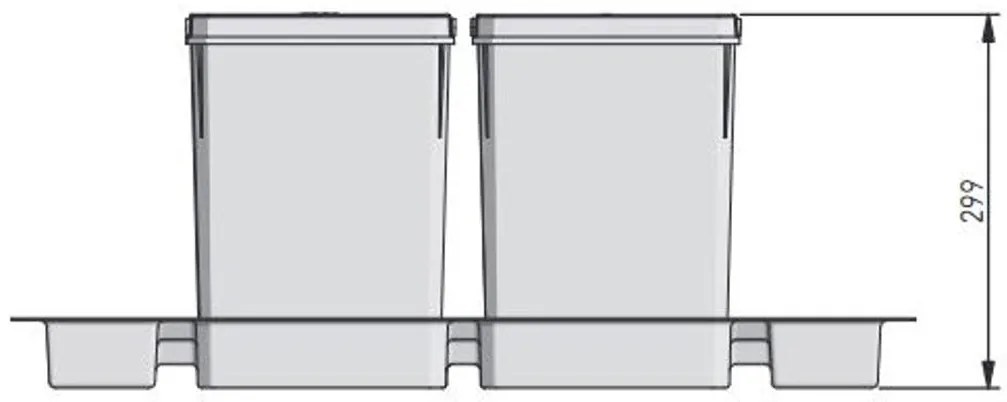 Hulladékgyűjtő AxiSpace 800mm, mozgatórendszer nélkül, 2x15L, 2x7L edényekkel, tálcával, fedelekkel