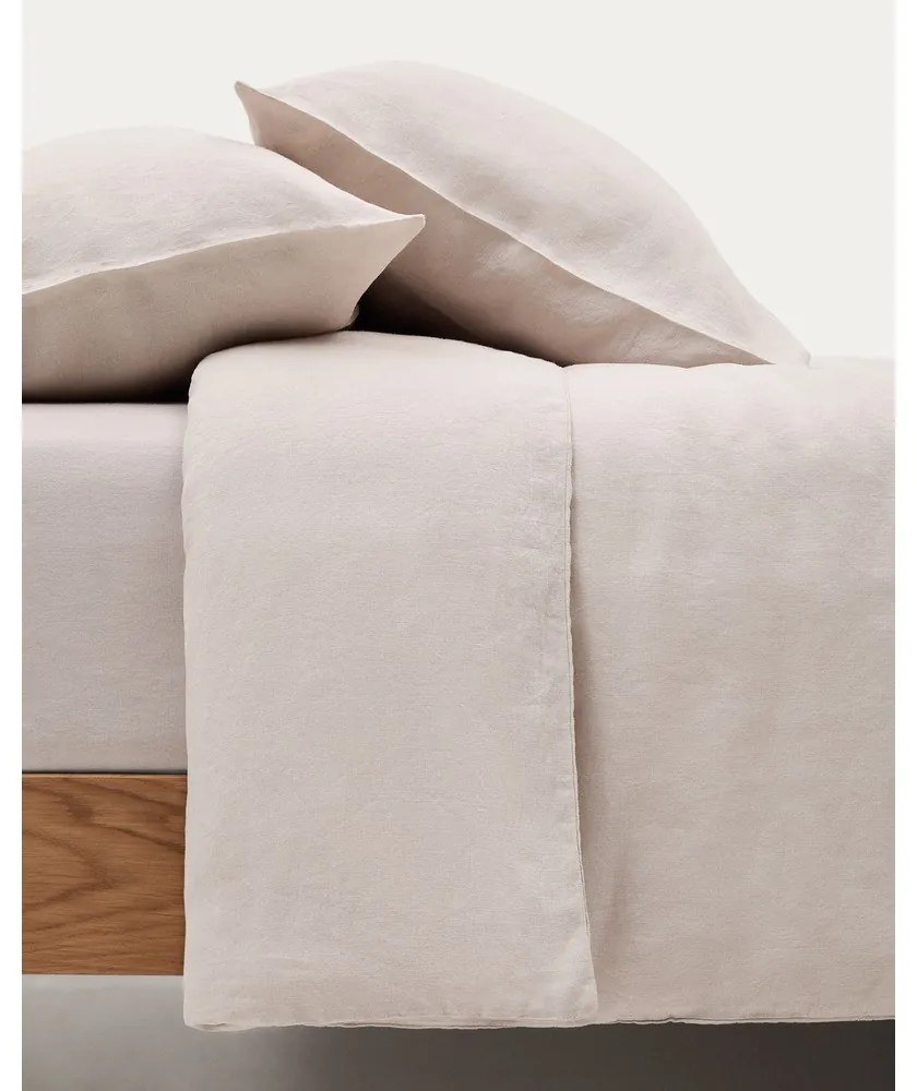 Szürkésbézs kétszemélyes hosszabbított lenkeverék ágyneműhuzat 240x220 cm Simmel – Kave Home