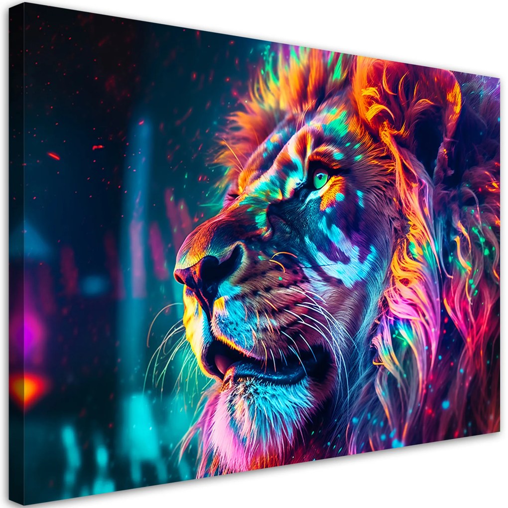 Gario Vászonkép Töprengő színes oroszlán Méret: 100 x 70 cm