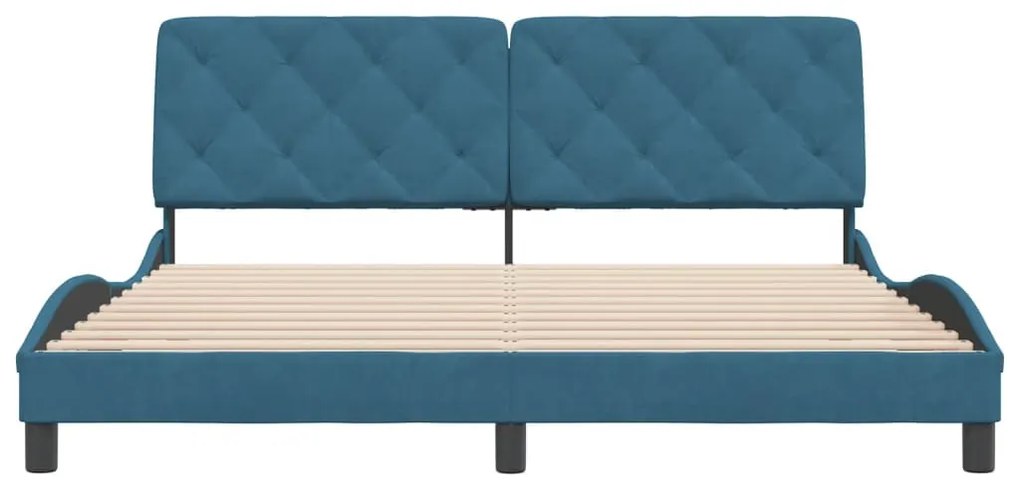 kék bársony ágykeret matrac nélkül 180 x 200 cm