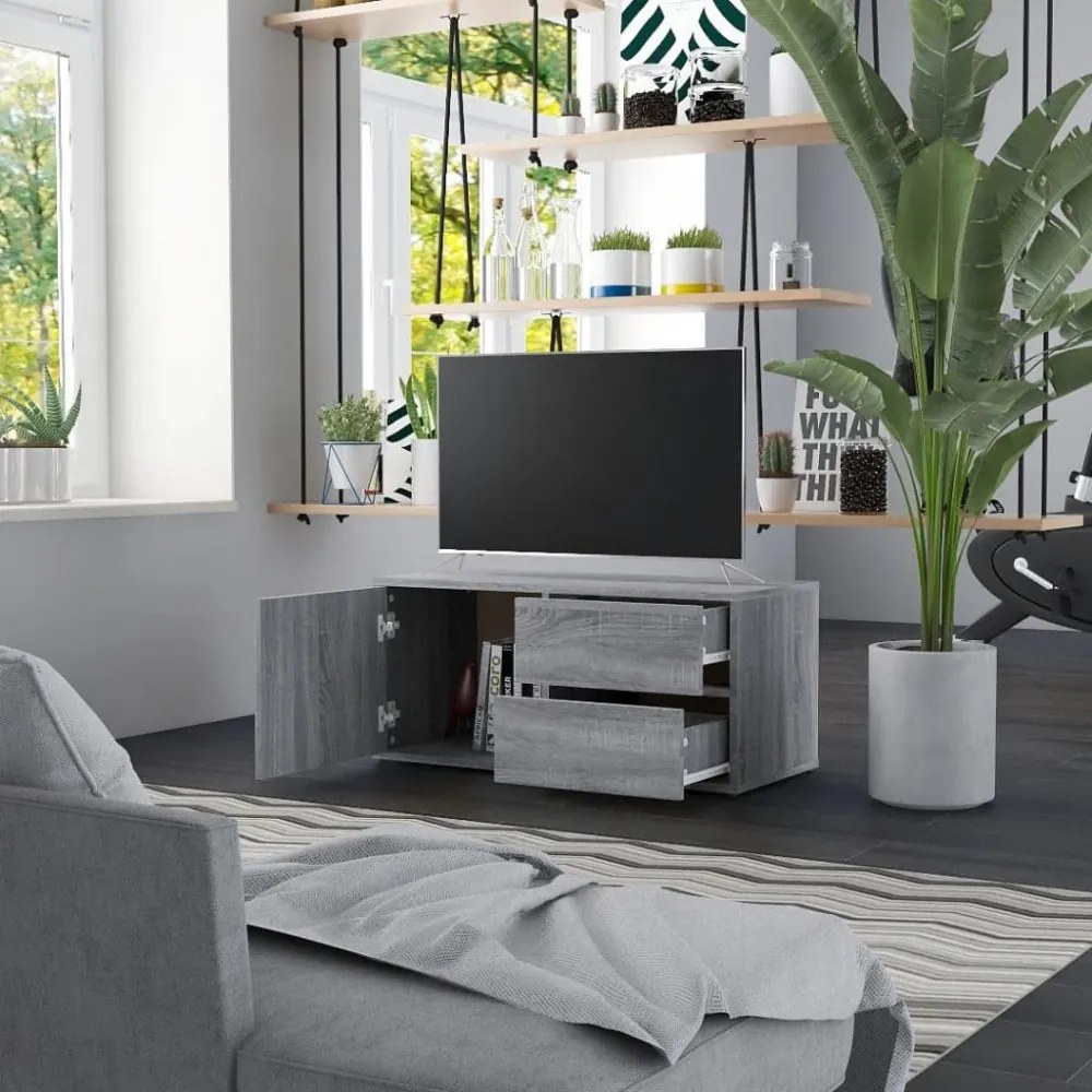 szürke sonoma színű szerelt fa TV-szekrény 80 x 34 x 36 cm