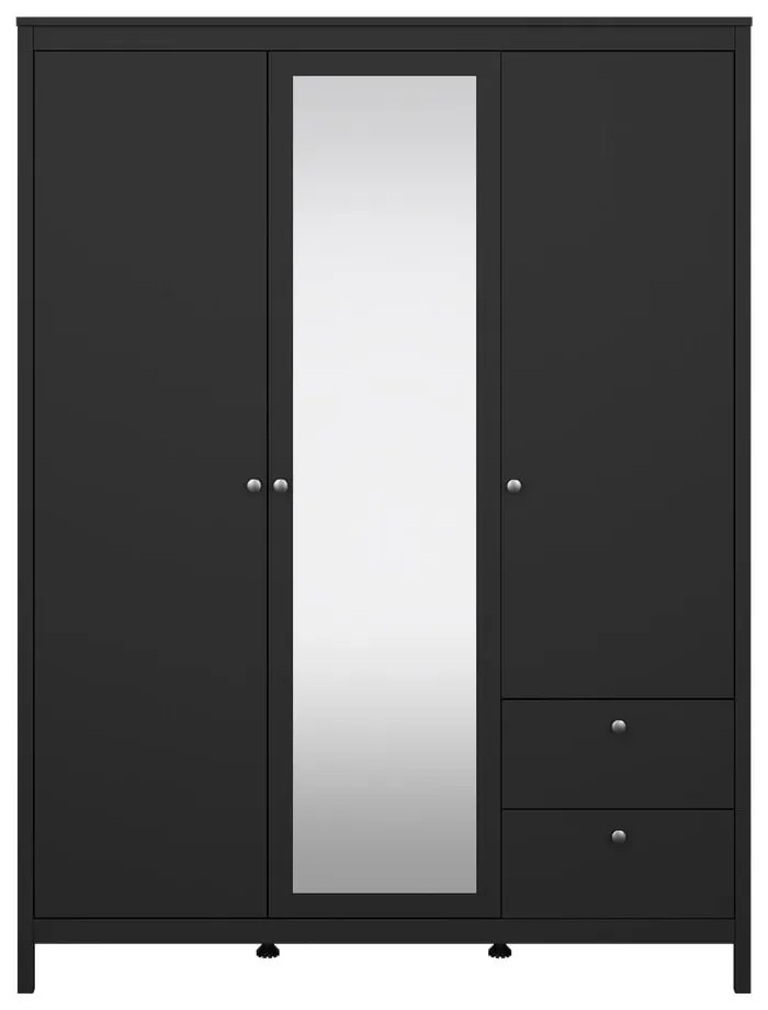 Fekete ruhásszekrény tükörrel 150x199x58 cm Madrid – Tvilum