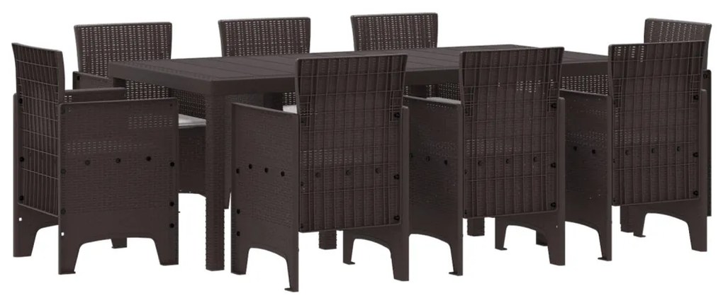 9 Részes Kerti Étkezőszett Párnákkal Barna Poly Rattan