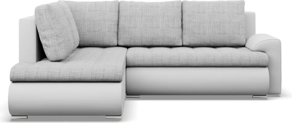Tokio sarokkanapé, L alakú háttámlával, 2 ágyneműtartóval, fonott + műbőr, baloldali, szürke - fehér