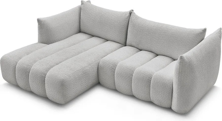 Világosszürke buklé sarokkanapé (bal oldali-heverő résszel) Azra – Bobochic Paris