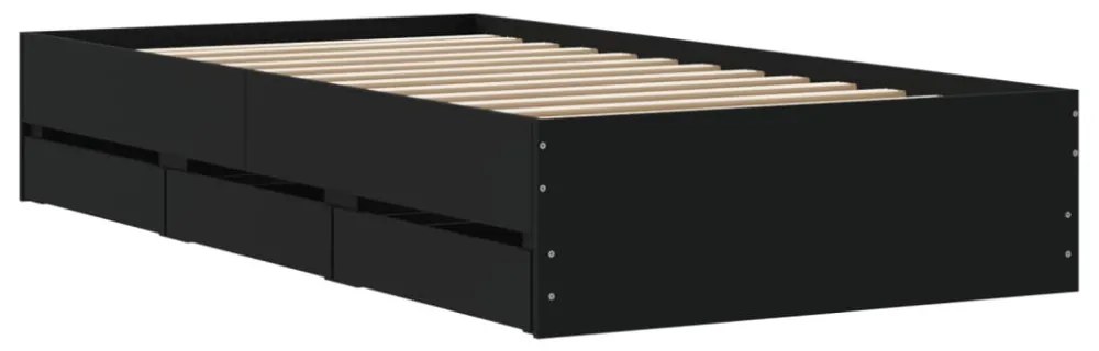 fekete szerelt fa ágykeret fiókokkal 75x190 cm