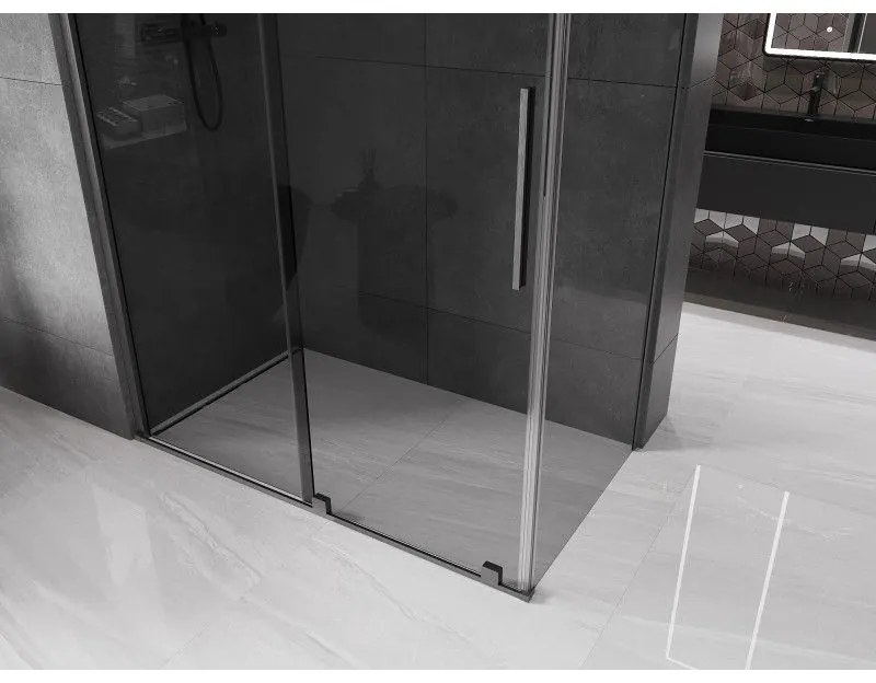 Mexen Velar, tolóajtós zuhanykabin 140 x 85 cm, 8mm szürke üveg, polírozott grafit, 871-140-085-41-66