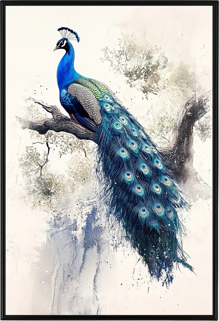 Poszter Keret Alumínium Grafika Természet Madár Kék Páva Toll 40x60