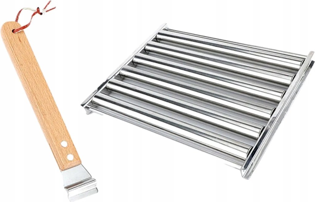 Rozsdamentes acélból készült grillező szerszámok hot dogokhoz.