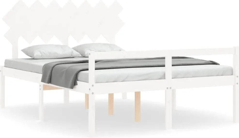 vidaXL fehér tömör fa ágy időseknek fejtámlával 140x200 cm