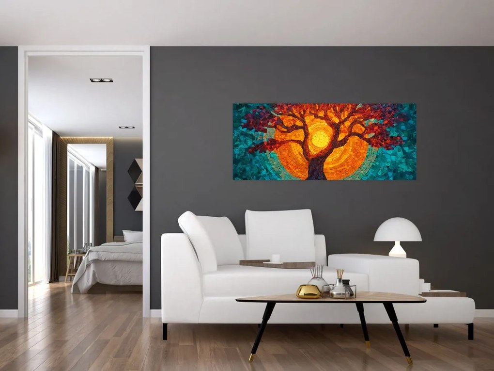 Kép - Az élet fája és a nap mozaikban (120x50 cm)