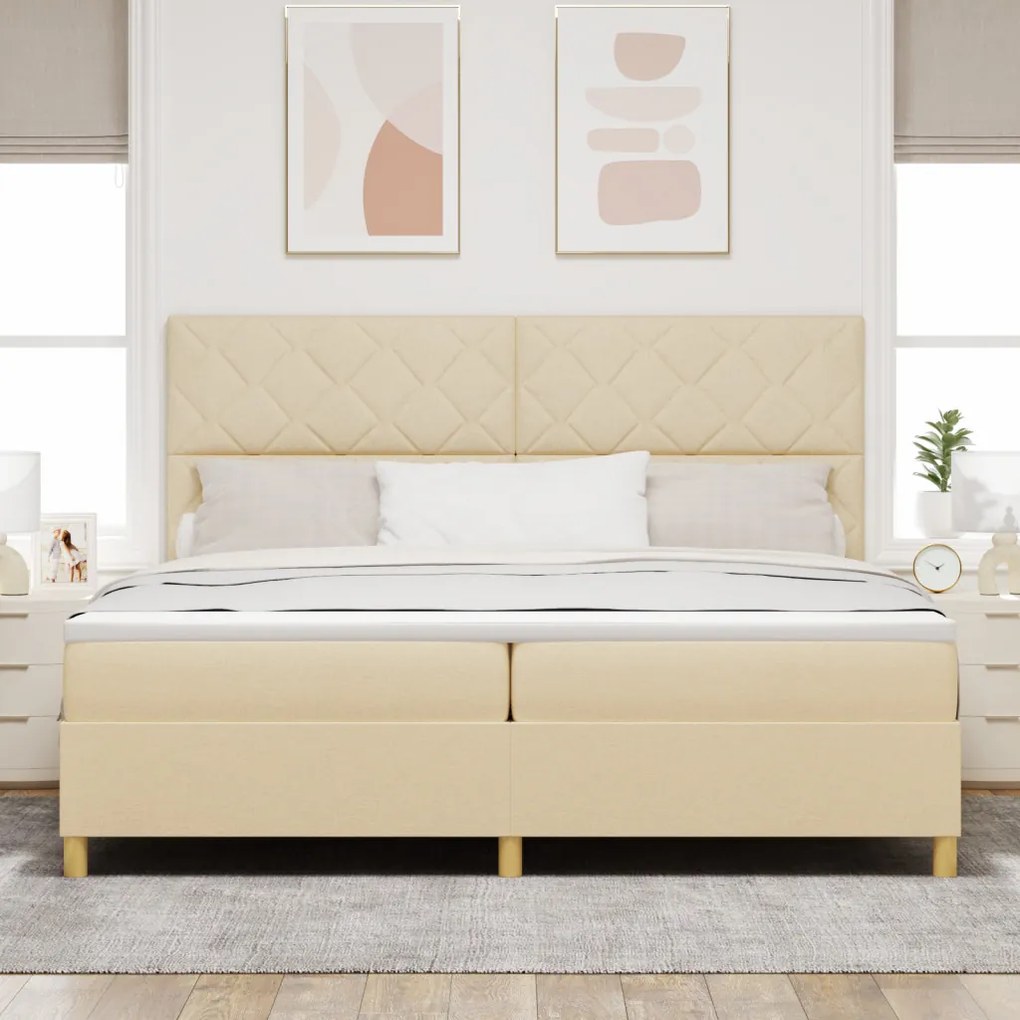 Boxspring ágy matraccal és LED-del, krém szövet, 200x200 cm