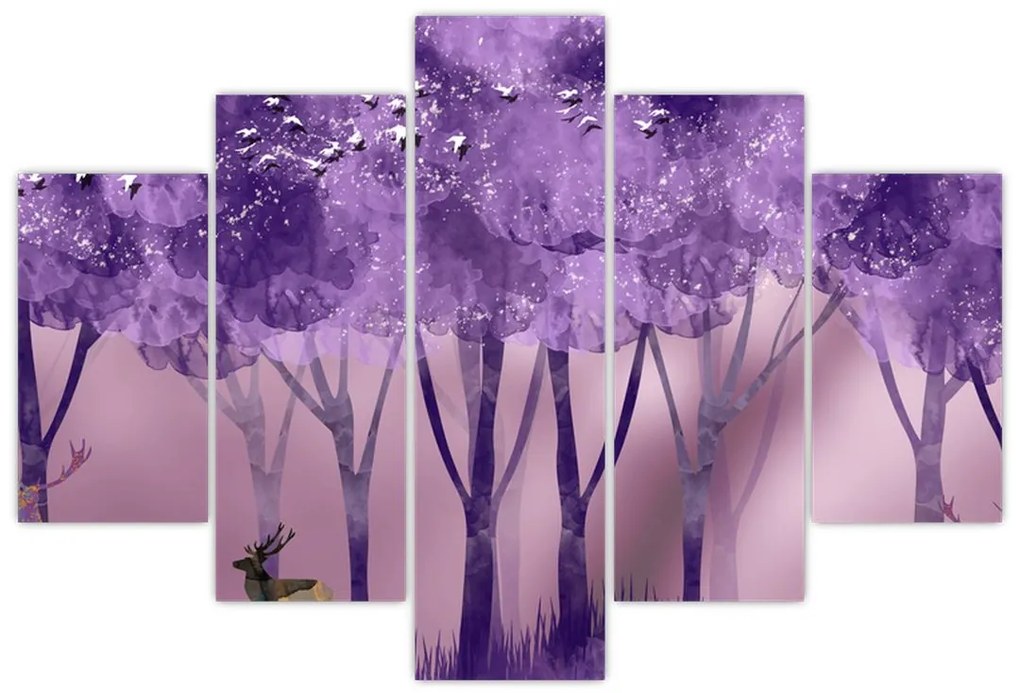 Kép - Szarvasok egy varázslatos erdőben (150x105 cm)