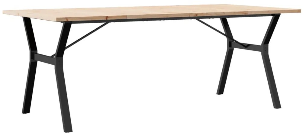 tömör fenyőfa és öntöttvas Y-vázú étkezőasztal 200x100x75,5 cm