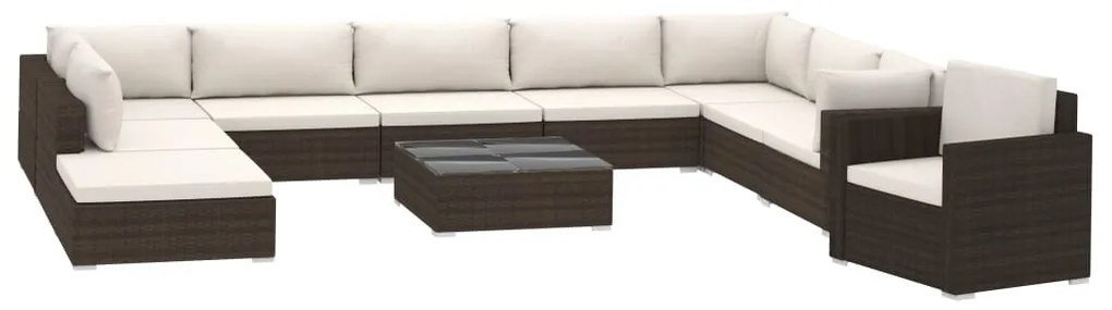 11 részes barna polyrattan kerti bútorszett párnákkal