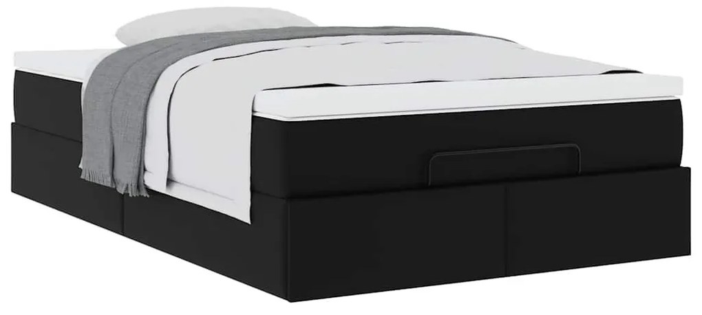 Ottomán ágykeret matraccal Fekete 120x200cm műbőrrel