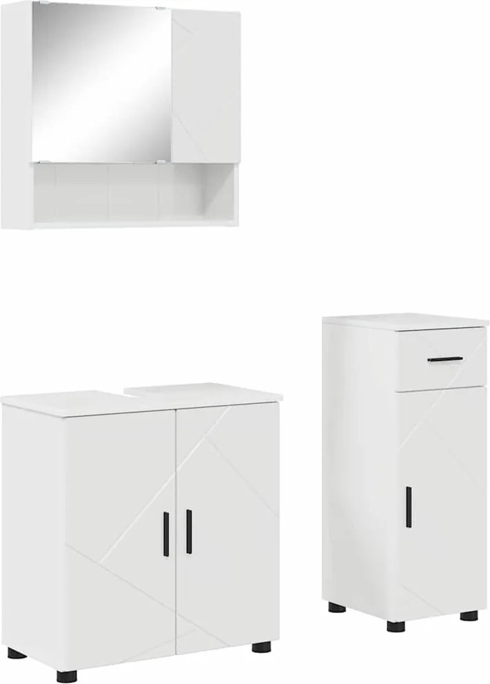 vidaXL Fürdőszoba bútor szett 3 pcs Magas Fényű Fehér Faanyag & Fém