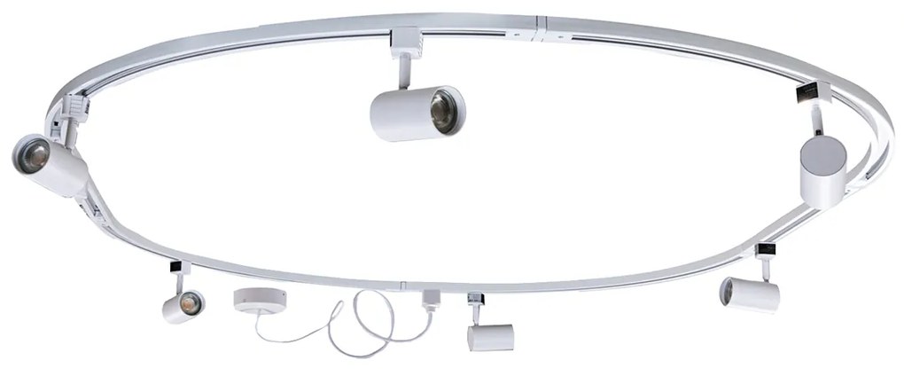 Modern sínrendszer 6 fehér spotlámpával, 1 fázisú ovális 100 cm - Iconic Jeana