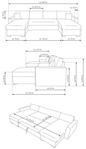 U-alakú, kihúzható ülőgarnitúra tárolórésszel JANISE, szürke