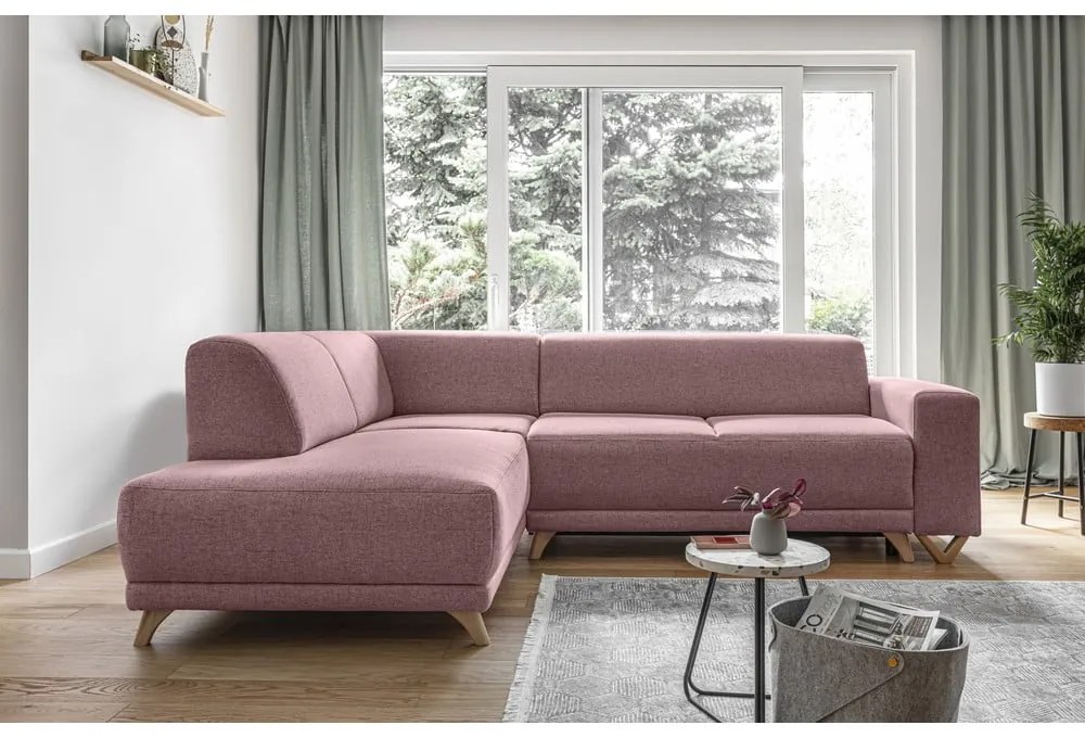 Rózsaszín kinyitható-tárolóhelyes sarokkanapé (bal oldali-L alakú) Classy Sophie – Miuform