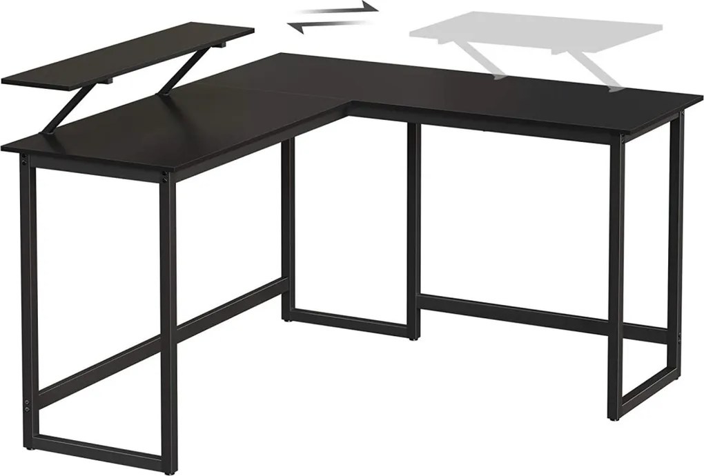 Sarok íróasztal monitor állvánnyal, fekete 140x130x92cm
