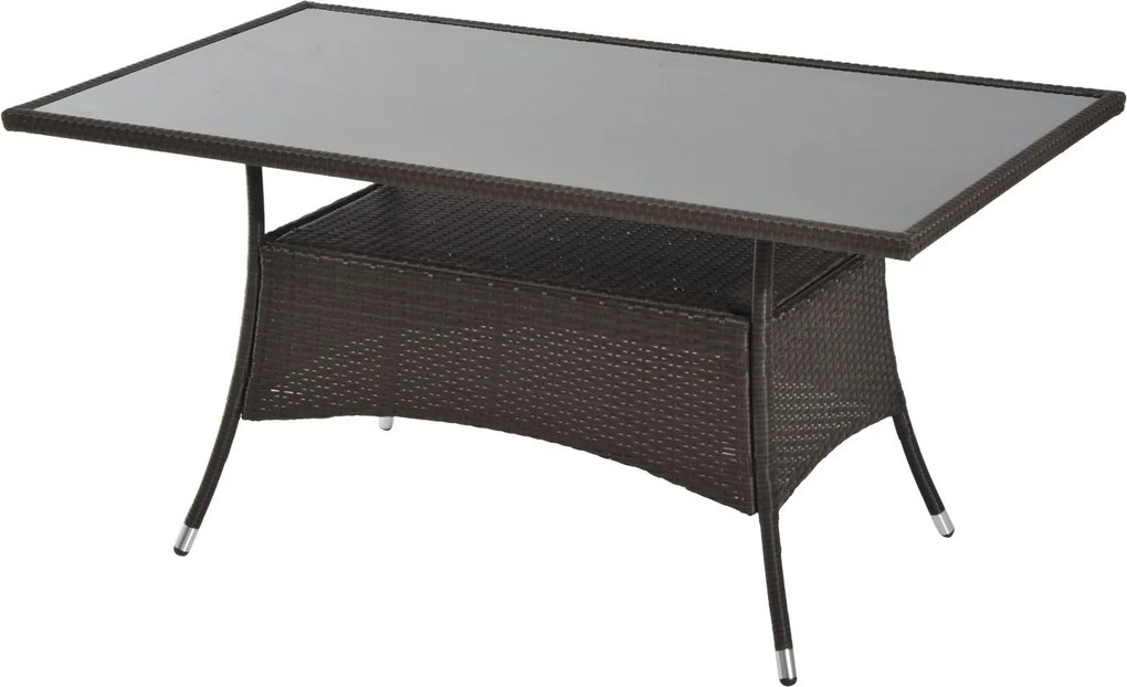 Outsunny Üvegasztal Kerti Étkezőasztal Terasz Bútor, Rattan+Biztonsági Üveg, Barna+Fekete, 150x85x74cm | Aosom