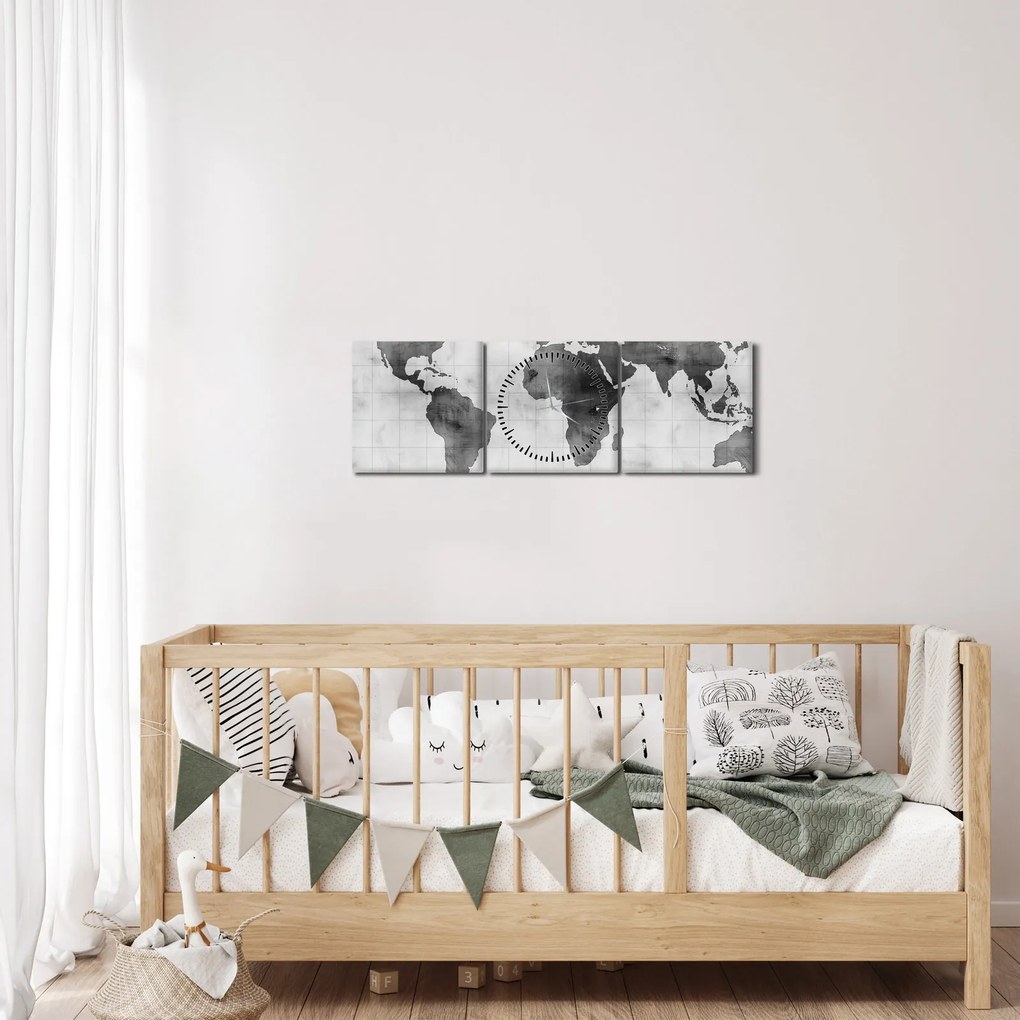 Kép – Világtérkép 2 (órával) (90x30 cm)