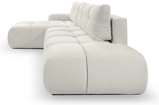 Kihúzható L-alakú kárpitozott sarokülőgarnitúra tárolóval ALMADA balos bézs