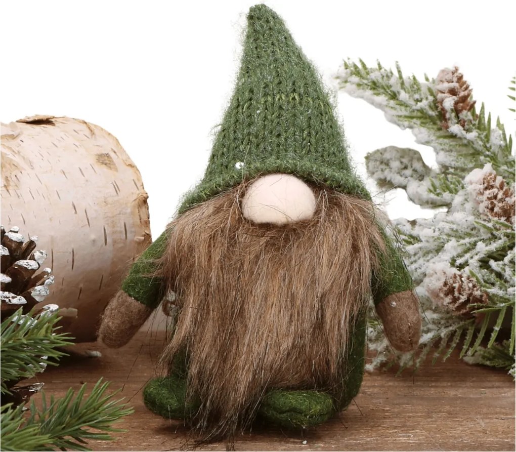 Kis karácsonyi manó zöld sapkával 7x7x15cm Figura Dekoráció