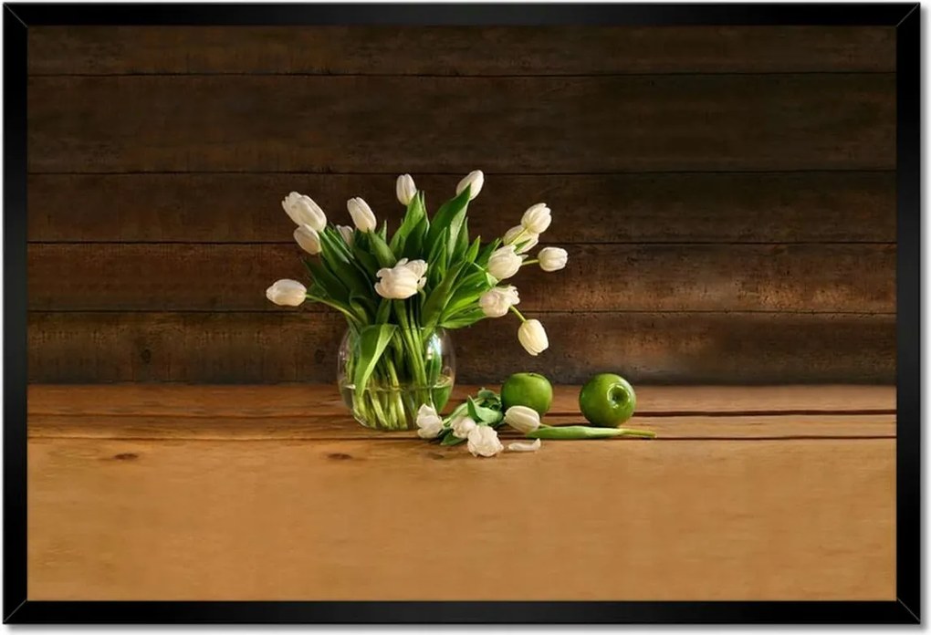 Poszterek keretben 60x40 Fehér tulipánok vázában