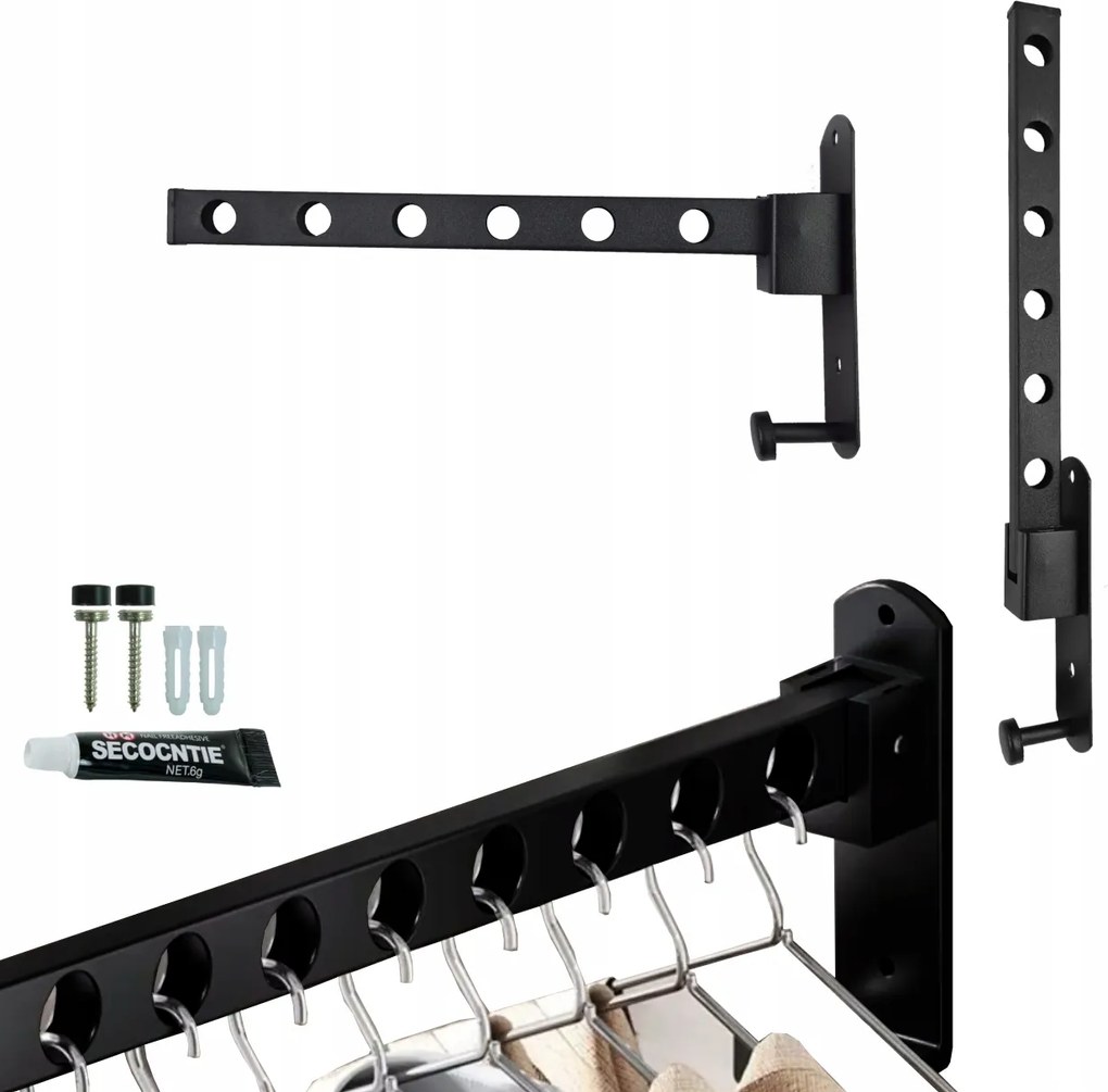 Összecsukható Fém Fali Akasztó 6 Akasztós Ragasztó Csavar Rendszerező