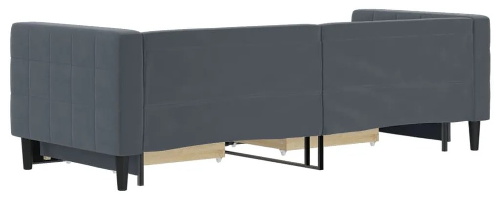 sötétszürke kihúzható bársony heverő fiókkal 80 x 200 cm