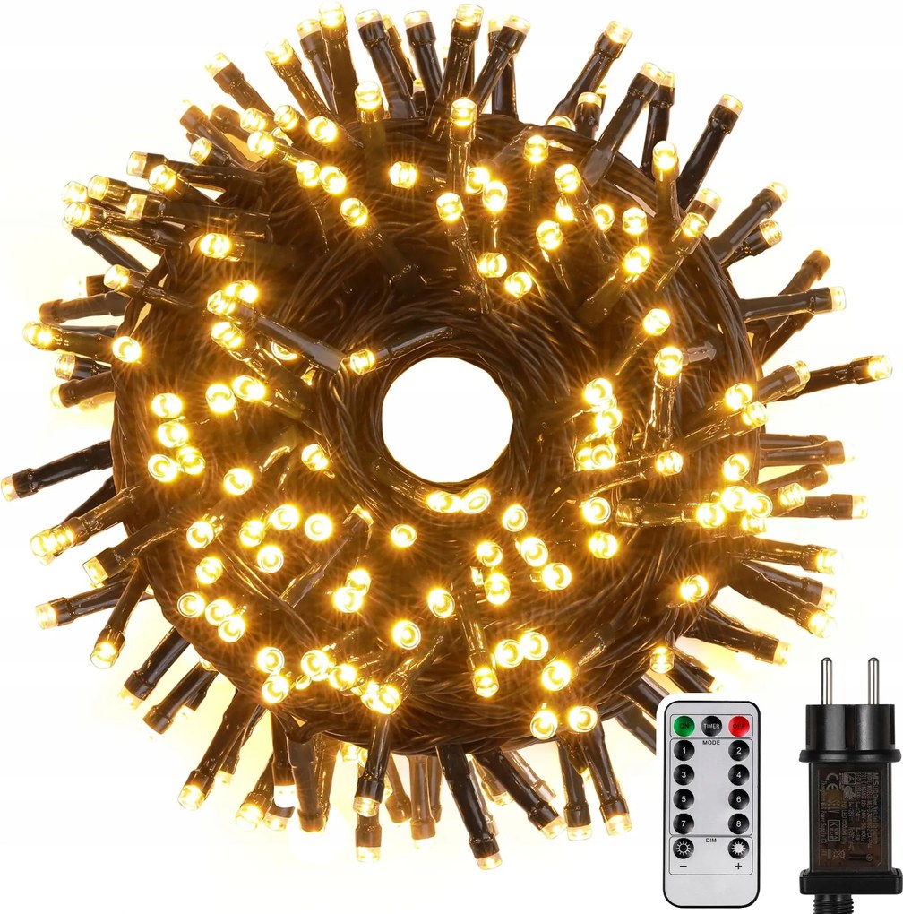 Tacobey Karácsonyi Fényfüzér Vízálló 8 Üzemmód 20M 200LED Meleg Fehér Távirányító