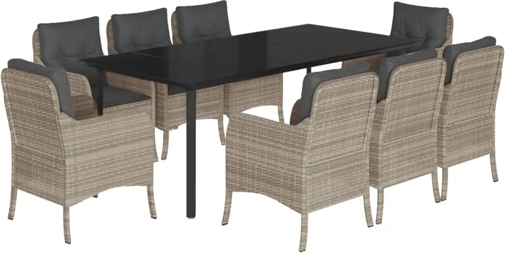 vidaXL 9részes világosszürke polyrattan kerti étkezőgarnitúra párnával