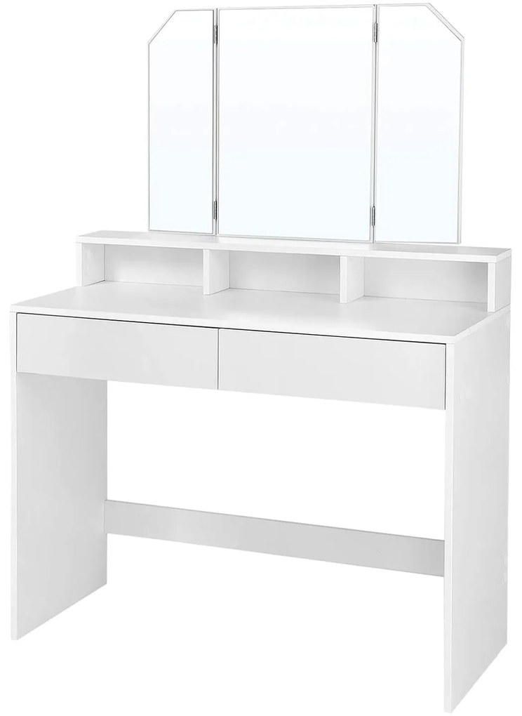 Fésülködőasztal tükörrel, modern stílusú sminkasztal, fehér