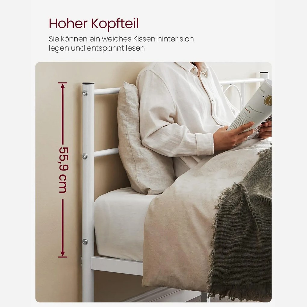 Franciaágykeret, fém ágykeret 140 x 190 cm, fehér