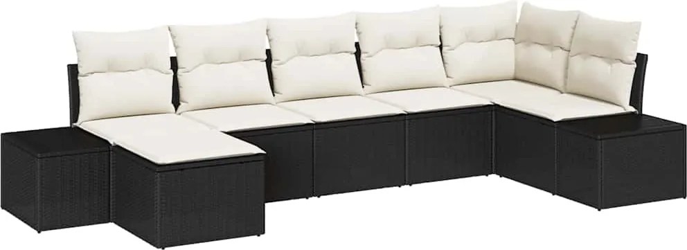 vidaXL Kerti Kanapé Szett párnával tárolóval 7 pcs Fekete polirattan
