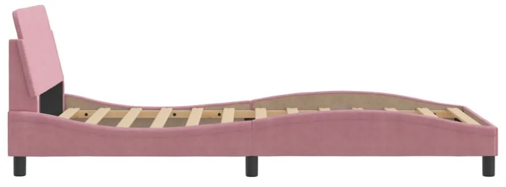 rózsaszín bársony ágykeret fejtámlával matrac nélkül 100x200 cm