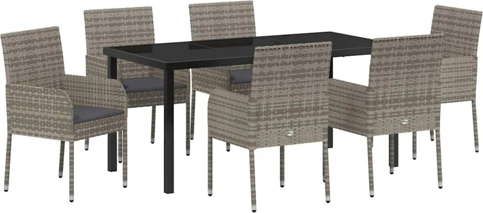 vidaXL Kert étkező szett párnával 7 pcs Szürke polirattan