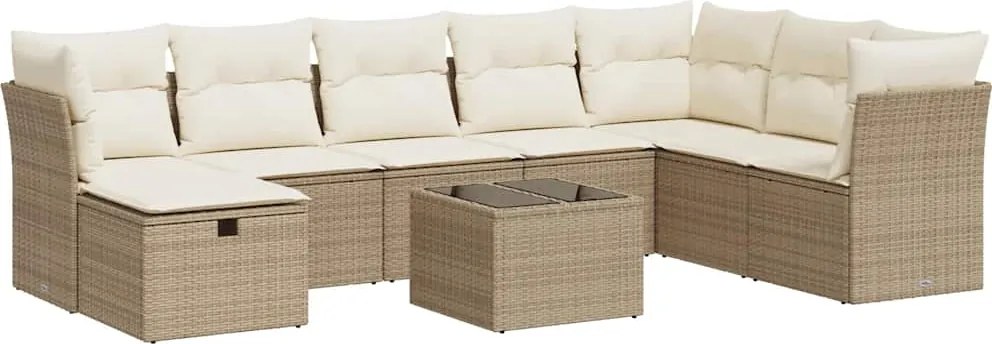vidaXL 9 részes bézs polyrattan kerti ülőgarnitúra párnákkal
