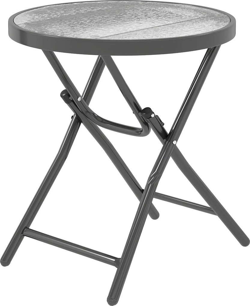 Outsunny Kerek Bistro Kerti Kávézó Asztal Ø 60 x 50H cm Összecsukható Fekete Fémből és Edzett Üvegből | Aosom