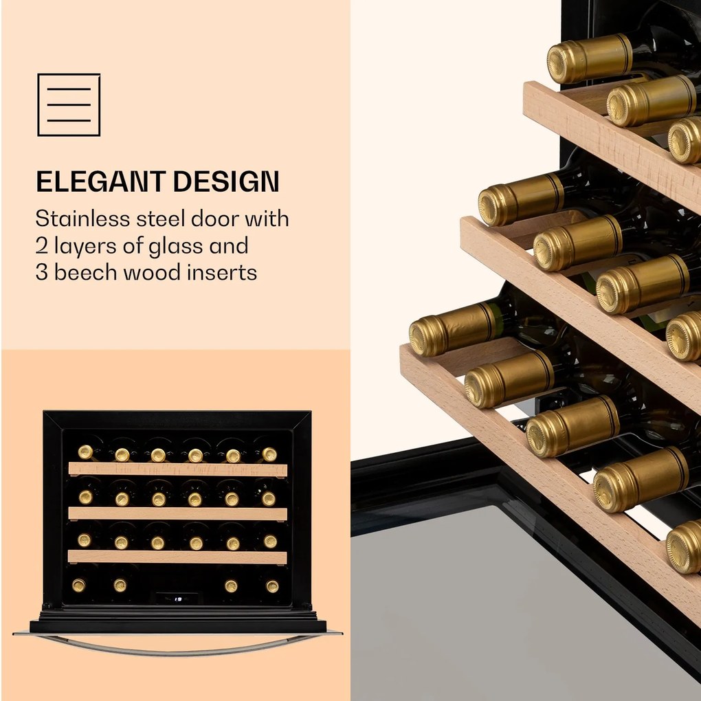 Klarstein Vinsider 24 Built-In Uno, beépített borhűtő, 24 palack, 1 zóna, rozsdamentes acél