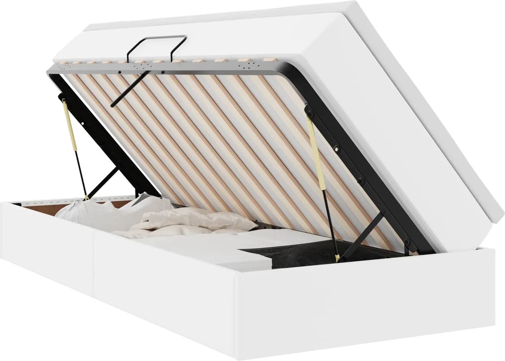 vidaXL Ágy tárolóval és matraccal matracmal Fehér 90 x 190 cm Műbőr