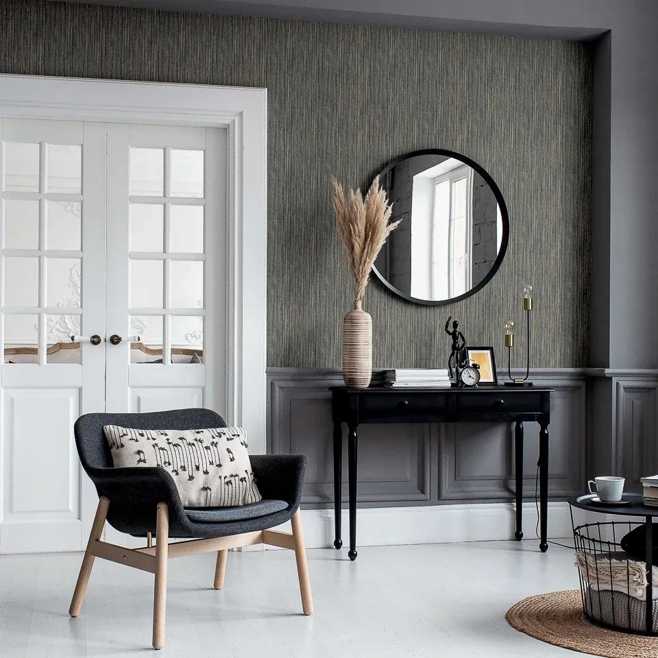 Arthouse Signature 2 Japandi Grasscloth arany-sötétkék csíkos texturált vinyl tapéta – 297407