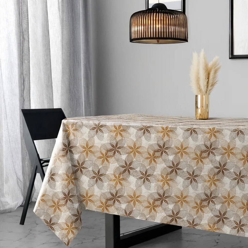 Cerata Vastag Prémium Abrosz Poliészter Bézs Barna Csillámos Virágok 140x350