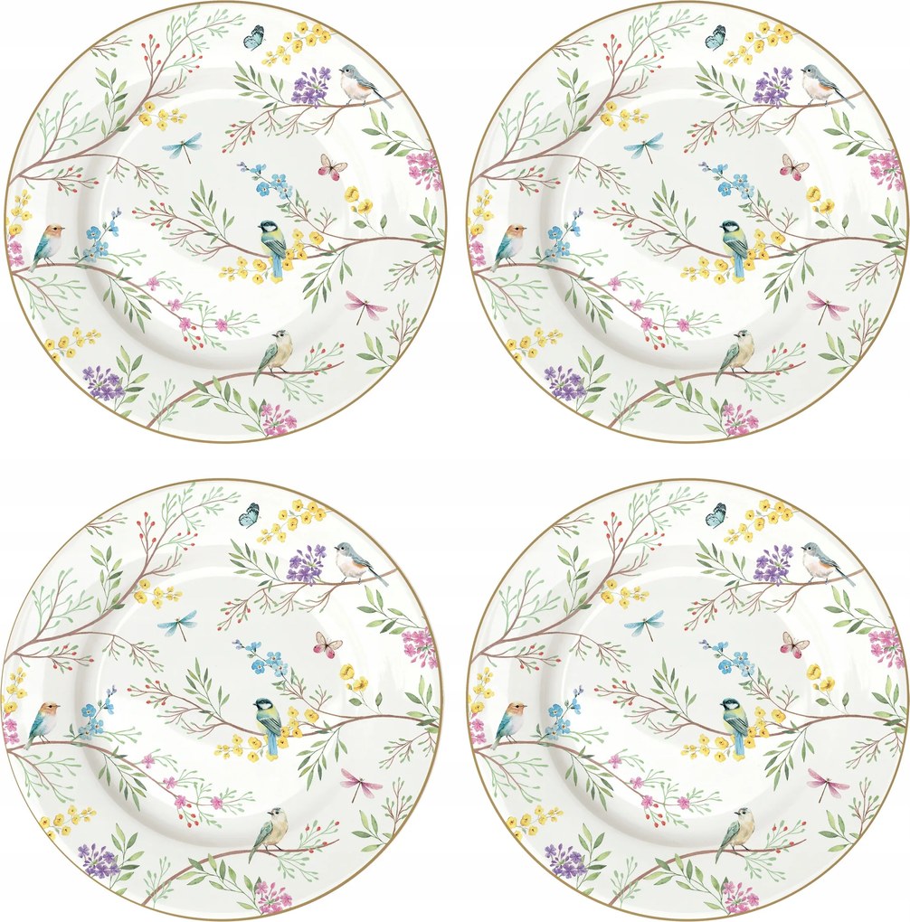 4 db-os tányér szett 19 cm desszertes tányér virág motívum színes ajándék