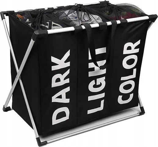 Hármas szennyestartó szennyestartó kosár fekete