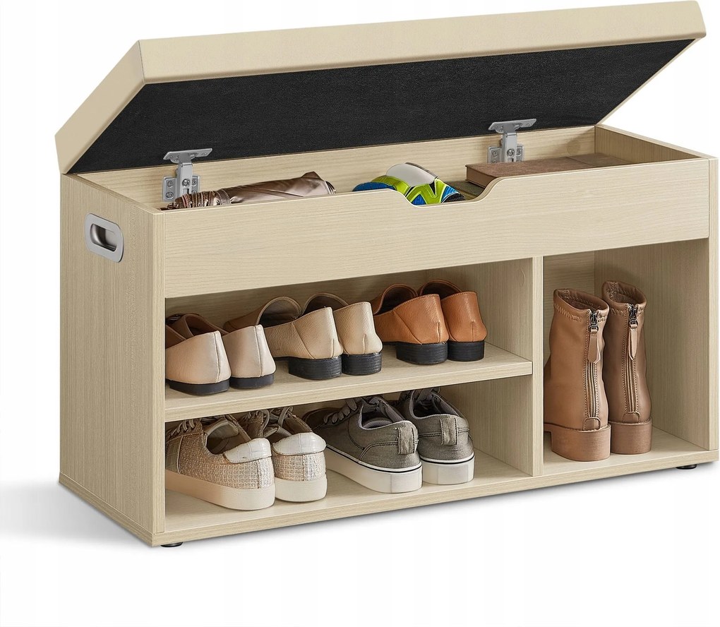 Vasagle bézs cipőpad 3 rekesszel és rejtett tárolórekesszel
