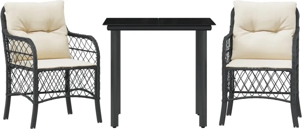 vidaXL 3 részes fekete polyrattan bisztrógarnitúra párnával