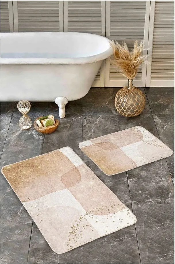 Bézs bársony fürdőszobai kilépő szett 2 db-os 60x100 cm – Mila Home